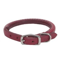 Leather Dog Collar - Circle T Oak Tanned, Round Red 14" Long