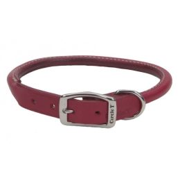 Leather Dog Collar - Circle T Oak Tanned, Round Red 20" Long