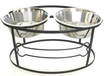 Bone Raised Double Dog Bowl (Size: Medium/Black)