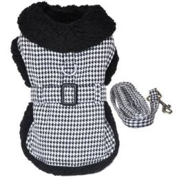 Black and White Classic Houndstooth Dog Harness Coat with Leash (Size: XX-Large)