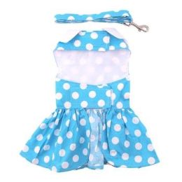Blue Polka Dot Dog Dress with Matching Leash (Size: X-Large)