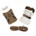Bomber Dog Jacket-Brown & Blk Faux Leather w/Harness/Leash (Size: 2X-Large)