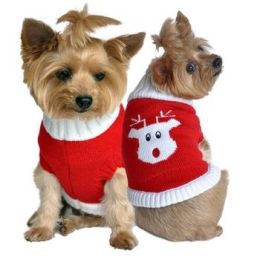 Combed Cotton Red Rudolph Holiday Dog Sweater (Size: 3X-Large)
