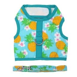 Fabric Dog Harness with Leash (Size: large, Color: Pineapple Luau)