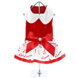 Holiday Dog Harness Dress - Candy Canes (Size: large)