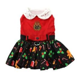 Holiday Pet Dress - w/ Harness and Gingerbread Applique (Size: large)