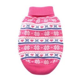 Combed Cotton Snowflake and Hearts Dog Sweater (Size: 3X-Large, Color: Pink)