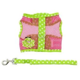 Cool Mesh Dog Harness Under the Sea Collection (Size: large, Color: Frog Green Dot and Pink)