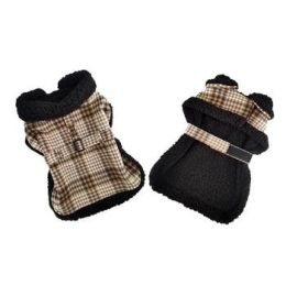 Sherpa-Lined Dog Harness Coat (Size: XX-Large, Color: Brown & White Plaid)
