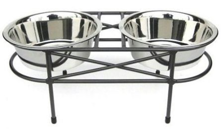 Mesh Elevated Double Dog Bowl (Size: Large/Black)