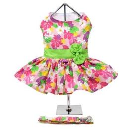 Pink Hawaiian Floral Dog Harness Dress with Matching Leash (Size: X-Large)