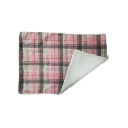Sherpa-Lined Dog Blanket - Soft Pink & White Plaid 30" x 20" (Size: 30" x 20")