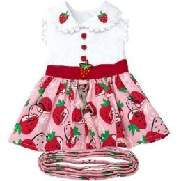 Strawberry Picnic Dog Dress with Matching Leash (Size: X-Small)