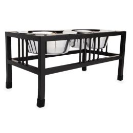 Baron Double Raised Dog Bowl (Size: small, Color: Black)
