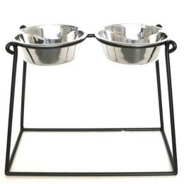 Pyramid Elevated Double Dog Feeder (Size: XX Large, Color: Black)