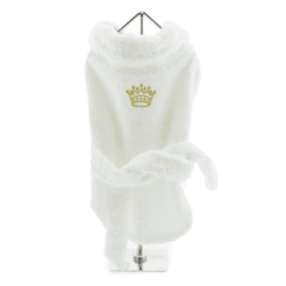 White Gold Crown Cotton Dog Bathrobe by Doggie Design (Size: large)